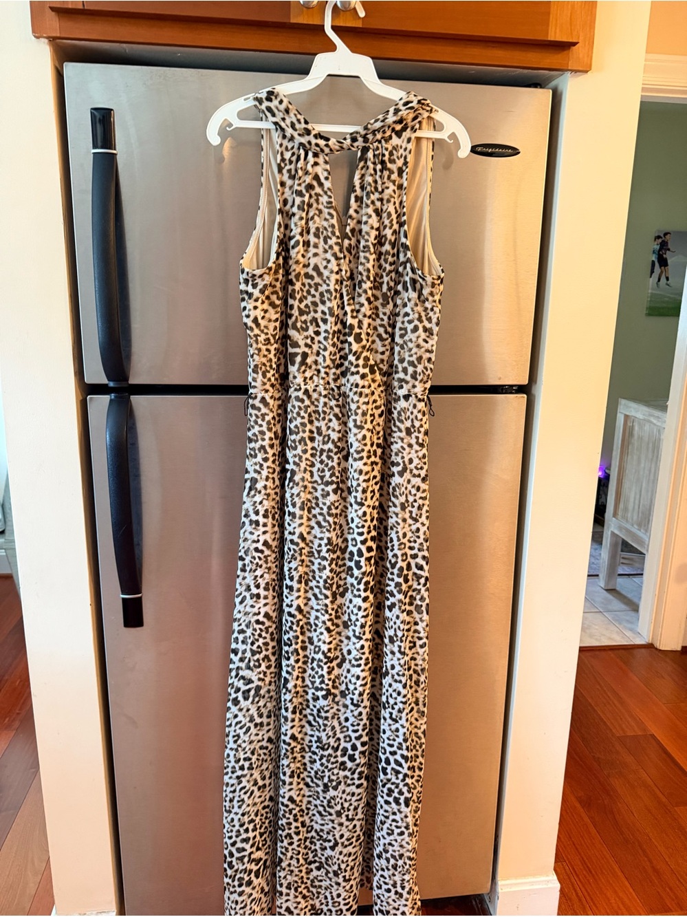 Calvin Klein Leopard-Pattern Maxi Dress in Neutral Brown and Black size 8